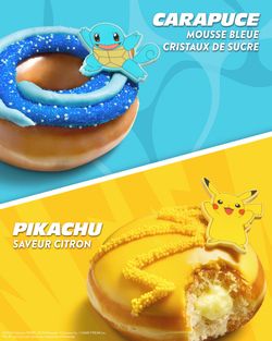 Deux doughnuts colorés de Krispy Kreme avec des décorations inspirées de Carapuce et Pikachu.
