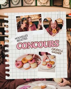 Various doughnuts displayed on plates with people enjoying them at Krispy Kreme - Gare Châtelet RATP.