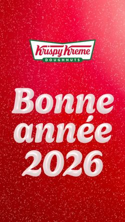 Célébration de la nouvelle année 2026 avec le logo de Krispy Kreme et une ambiance festive.